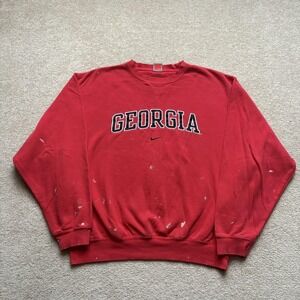 Vtg Nike Georgia Bulldogs Crewneck Sweatshirt Center Swoosh Large Red Y2K Paint